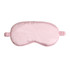 A satin sleep mask in soft pink, featuring an elastic strap for a secure fit. It has a smooth, soft surface.