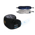 Bluetooth sleep headphones in black, with a grey and blue pair shown above. Features soundwaves indicating audio capability.