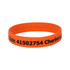 An orange silicone wristband featuring black text and a logo. Ideal for events and exhibitions.