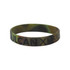 A marble-coloured silicon wristband in green and black, featuring a logo and alphanumeric design. A marble-coloured silicon wristband in green and black, featuring a logo and alphanumeric design.