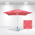 A 3x3m square market umbrella in bright pink, featuring a base and a logo on the canopy.