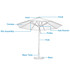 A 3x3m round market umbrella with a striped canopy, featuring a base, pole, and various structural components.