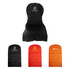 A non-woven car seat cover set in black, red, and orange, featuring various logos.