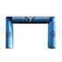 An inflatable event arch in blue featuring a central logo and designs on the side. Suitable for exhibitions and events.