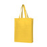 A yellow non-woven bag with a large gusset and two sturdy handles. It features a logo.