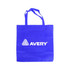 A blue non-woven foldable bag with two handles and a logo on the front. A blue non-woven foldable bag with two handles and a logo on the front.