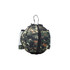 A round camouflage backpack with camouflage pattern, featuring mesh side pockets and a top handle.