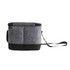 A grey felt cooler bag with a black base and strap, featuring a zippered top and two side pockets.