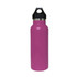 A drink bottle in vibrant pink with a black lid and a logo, featuring a double wall vacuum design.