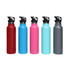 A drink bottle collection featuring five double wall vacuum bottles in red, blue, pink, teal, and grey, each with a flip valve lid.