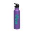 A drink bottle in matte purple with a flip valve lid and a logo. Double wall vacuum design for insulation.