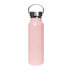 A drink bottle with a stainless steel lid, featuring a pink double wall design. It has a handle and a logo.