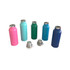 A drink bottle set featuring pink, teal, green, blue, and navy bottles with stainless steel lids.