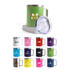 A coloured stainless steel mug with a clear lid, available in various colours, featuring multiple logos.