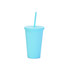A drink bottle in matte aqua blue, featuring a lid and a straw, categorized as plastic cups and tumblers.