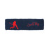 A navy headband featuring a red silhouette design and a logo, suitable for headwear.