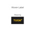 A black woven label featuring the word "TUOA" in yellow lettering.