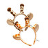 A giraffe-themed headband featuring orange and brown spots, with ears and horns on a soft, plush base.