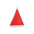 A red Santa hat with a white brim and a pom-pom on top, featuring a logo.