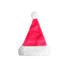 A pink plush Santa hat with a white fur trim and pom-pom on top. It has a simple design and rounded shape.