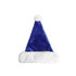 A plush Santa hat in blue with a white faux fur trim and pom-pom at the top.