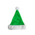 A plush Santa hat in bright green with a fluffy white trim and pom-pom on top.