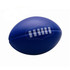 A blue stress Australian football with a decorative logo on the surface, shaped like a traditional rugby ball.