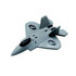 A grey stress reliever shaped like a fighter jet, featuring black accents and a logo on the side.