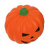 A smiling-faced, orange pumpkin stress reliever with a green stem and black facial features.