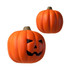 An orange pumpkin stress reliever with a smiling face and raised ridges, featuring a brown stem.