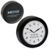 A black quart clock shape stress reliever with a white clock face and black numbers. It features a logo on the back.