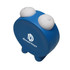 A blue alarm clock shape stress reliever with white knobs on top and a branding logo on the side. A blue alarm clock shape stress reliever with white knobs on top and a branding logo on the side.