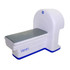 A scanner machine shape stress reliever in white and grey, with a blue base and branding.