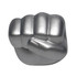 A silver clenched fist shaped stress reliever with a smooth finish, designed for stress relief.