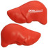 A red liver-shaped stress reliever, featuring a logo, designed for fun and stress relief.