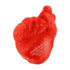 A red heart-shaped stress reliever featuring a logo. Made of soft material, suitable for squeezing.