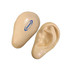 An ear-shaped stress reliever in a beige colour, featuring a logo on its surface.