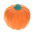 An orange pumpkin-shaped stress reliever with a green stem on top. Smooth texture and rounded design.