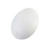 An egg-shaped stress reliever in white with a smooth surface and a subtle seam detail. Features a logo.