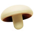 A mushroom-shaped stress reliever in creamy white and brown, featuring a logo on the side.