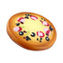 A pizza-shaped stress reliever featuring a brown crust and colourful toppings including peppers and olives.