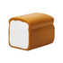 A brown and white toast-shaped stress reliever with a smooth surface and a rectangular shape. It features a branding logo.