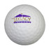 A white golf ball-shaped stress reliever featuring a logo. The textured surface resembles a real golf ball.