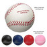 A baseball-shaped stress reliever in white with red stitching, alongside options in black, blue, red, and pink.