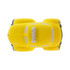 A yellow taxi-shaped stress reliever with grey accents, featuring a logo on the top.