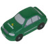 A green sedan car shape stress reliever with a logo, suitable for stress relief and fun.