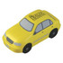 A yellow sedan car-shaped stress reliever with black wheels and a logo on top.