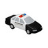 A black and white police car-shaped stress reliever with a roof light. Features a logo on the side.