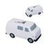 A white van-shaped stress reliever featuring a logo, ideal for fun and games.