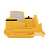 A yellow bulldozer-shaped stress reliever with detailed features, including a black stripe and grey window.